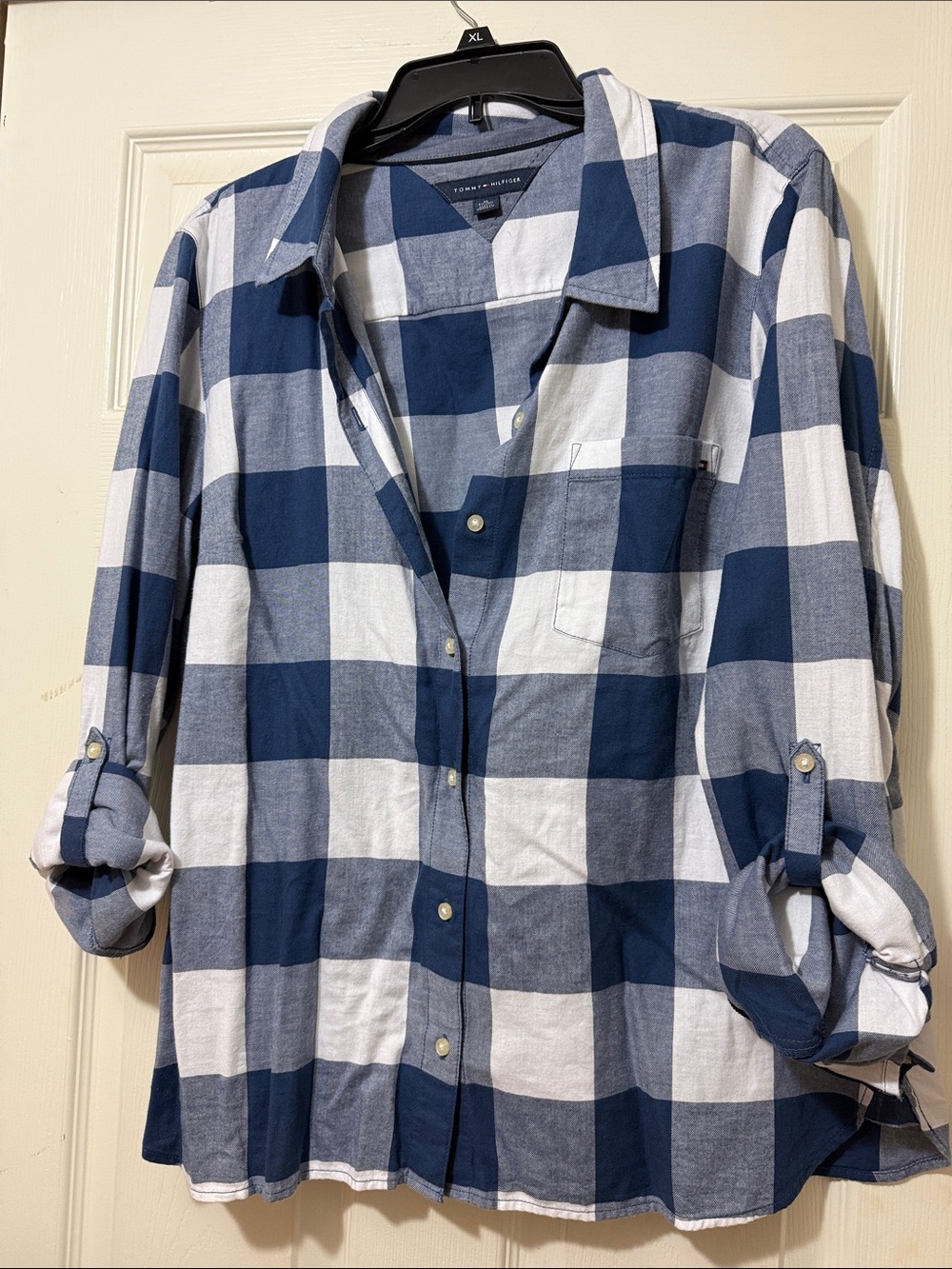Tommy Hilfiger Navy and White Buffalo Check Button-Down Shirt